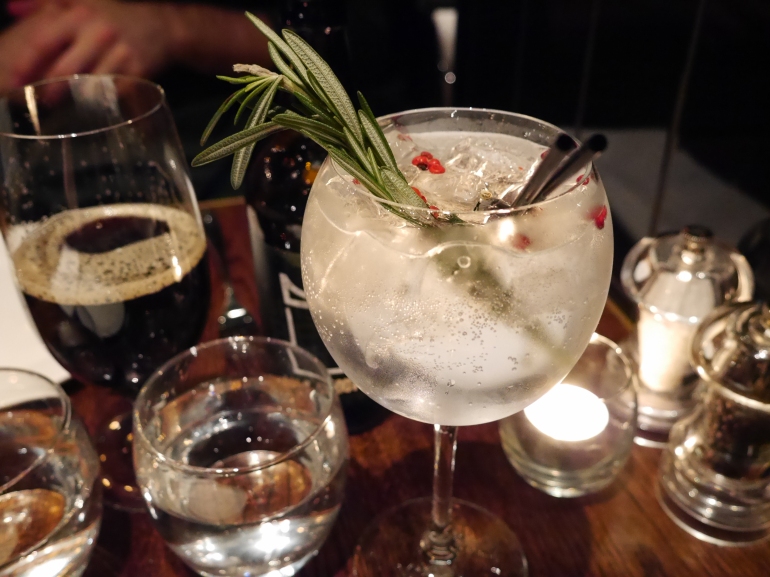 Pink peppercorns & rosemary gin and tonic at Coal Shed